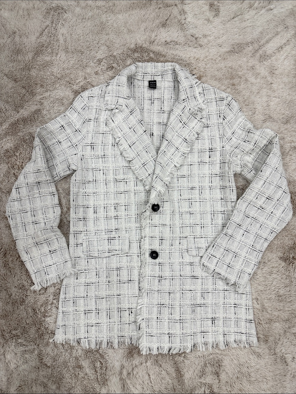 SHEIN White Tweed Plaid Notched Lapel Blazer